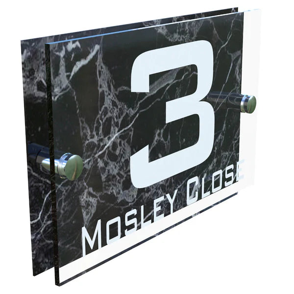 Mr Plaques Bellagio A5 House Sign Modern Glass Effect Acrylic Door Number & Name Plaque 200 × 130mm