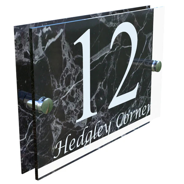 Mr Plaques Bellagio A5 House Sign Modern Glass Effect Acrylic Door Number & Name Plaque 200 × 130mm