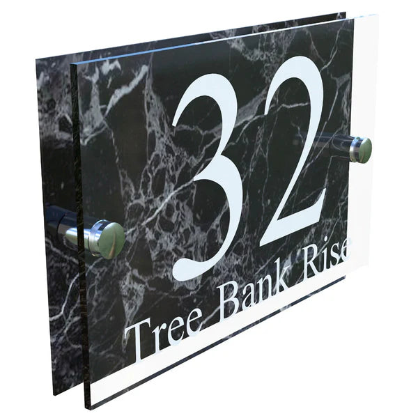 Mr Plaques Bellagio A5 House Sign Modern Glass Effect Acrylic Door Number & Name Plaque 200 × 130mm