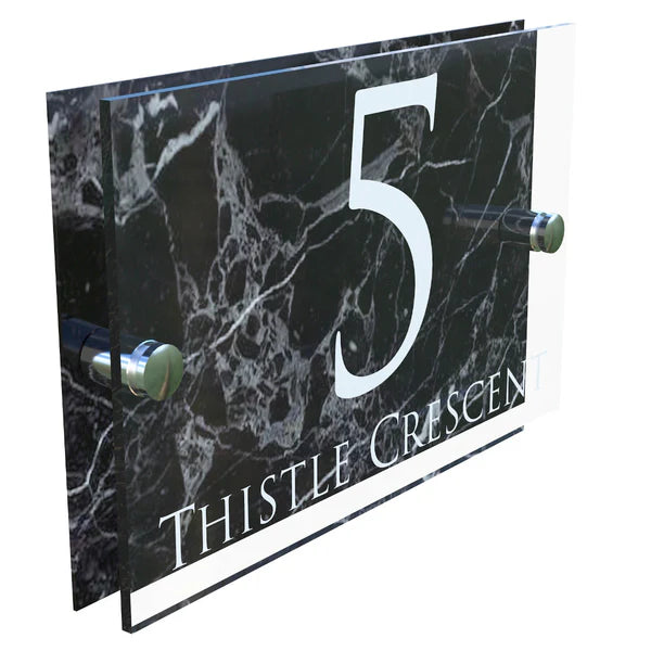 Mr Plaques Bellagio A5 House Sign Modern Glass Effect Acrylic Door Number & Name Plaque 200 × 130mm