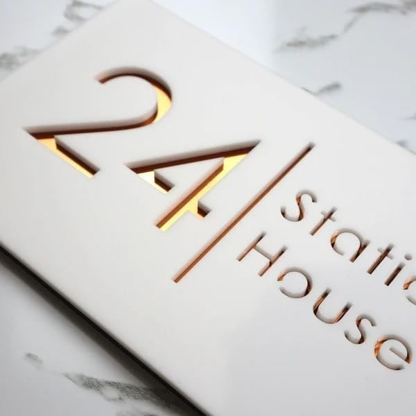 Bellissima H2 Personalised House Sign Black Acrylic Gold Door Plaque