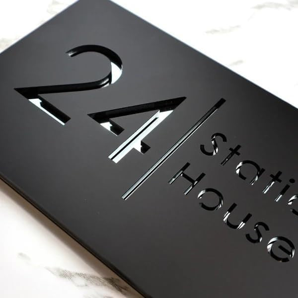 Bellissima H2 Personalised House Sign Black Acrylic Gold Door Plaque
