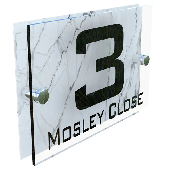 Mr Plaques Bellagio A5 House Sign Modern Glass Effect Acrylic Door Number & Name Plaque 200 × 130mm