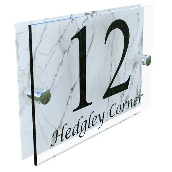 Mr Plaques Bellagio A5 House Sign Modern Glass Effect Acrylic Door Number & Name Plaque 200 × 130mm