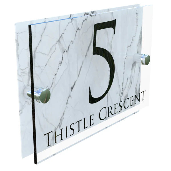 Mr Plaques Bellagio A5 House Sign Modern Glass Effect Acrylic Door Number & Name Plaque 200 × 130mm