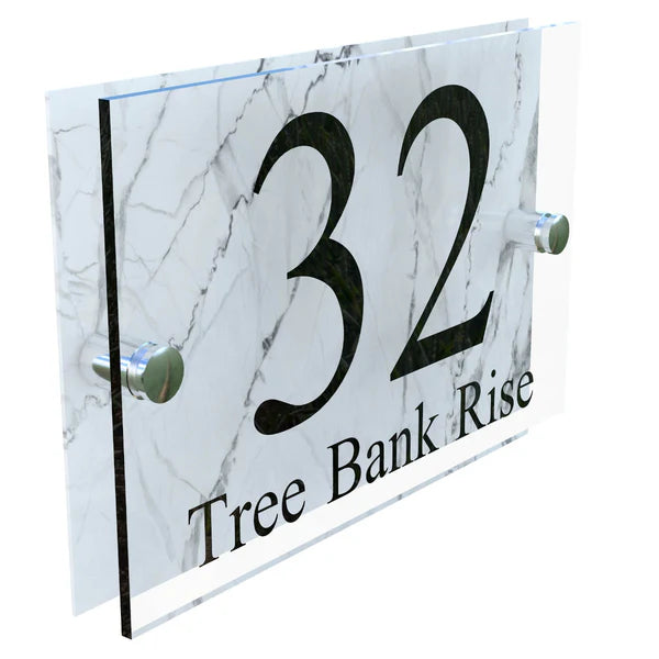 Mr Plaques Bellagio A5 House Sign Modern Glass Effect Acrylic Door Number & Name Plaque 200 × 130mm