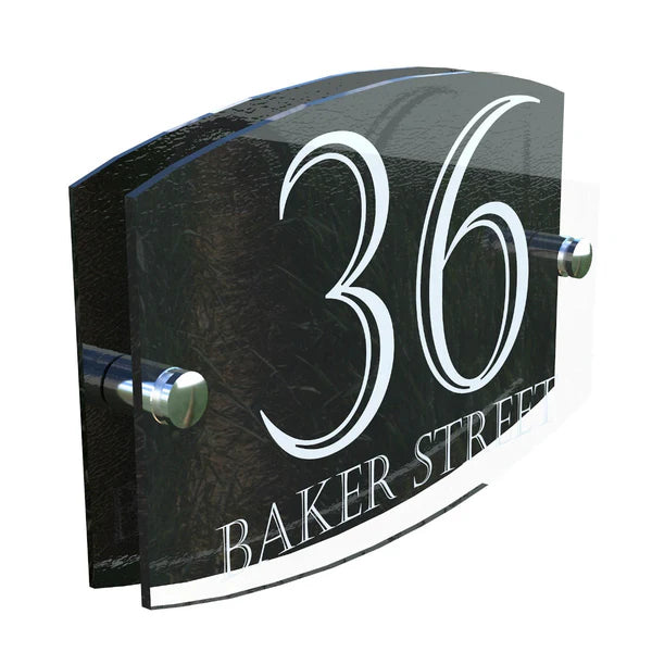 Mr Plaques Eminent A5 House Sign 200 × 130mm UV Printed Acrylic & Aluminium Floating Door Number & Address Plaque