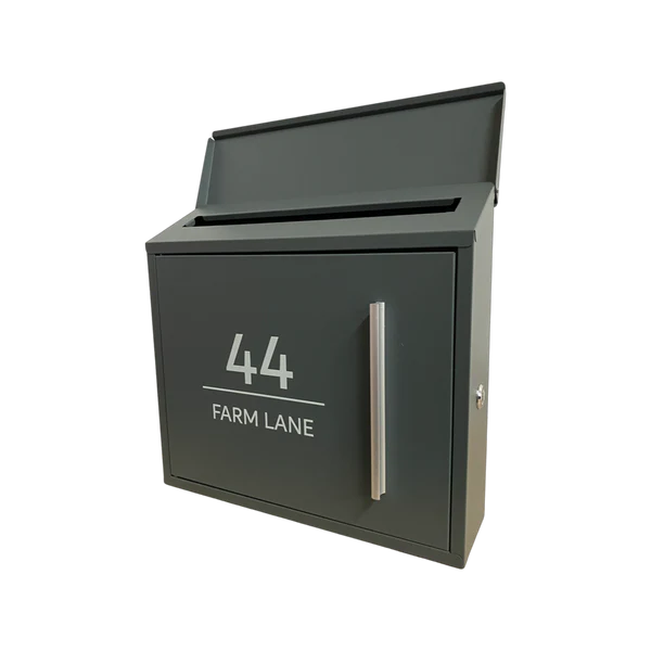 Personalised Modern Wall-Mounted Post Box – Matt Black or Matt Grey