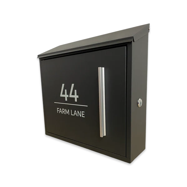 Personalised Modern Wall-Mounted Post Box – Matt Black or Matt Grey